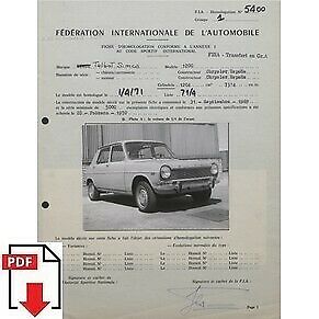 1971 Chrysler Simca 1200 (Spain) FIA homologation form PDF download